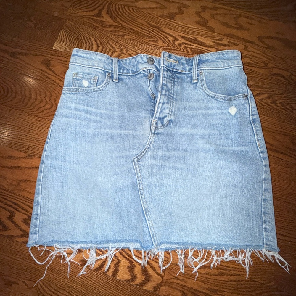 Denim Frayed Hem Skirt